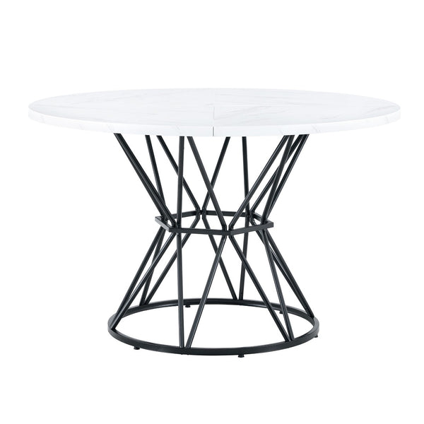 English Elm A Round Marble Patterned Dining Table with Matte Hourglass Base Seats Six People White+Black W1512P502740