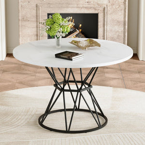 English Elm A Round Marble Patterned Dining Table with Matte Hourglass Base Seats Six People White+Black W1512P502740