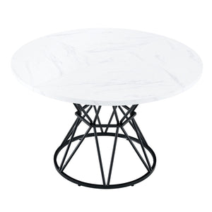 English Elm A Round Marble Patterned Dining Table with Matte Hourglass Base Seats Six People White+Black W1512P502740