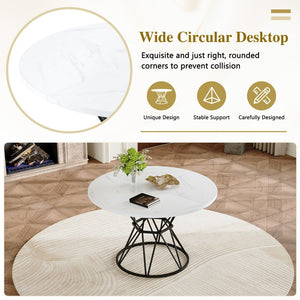 English Elm A Round Marble Patterned Dining Table with Matte Hourglass Base Seats Six People White+Black W1512P502740
