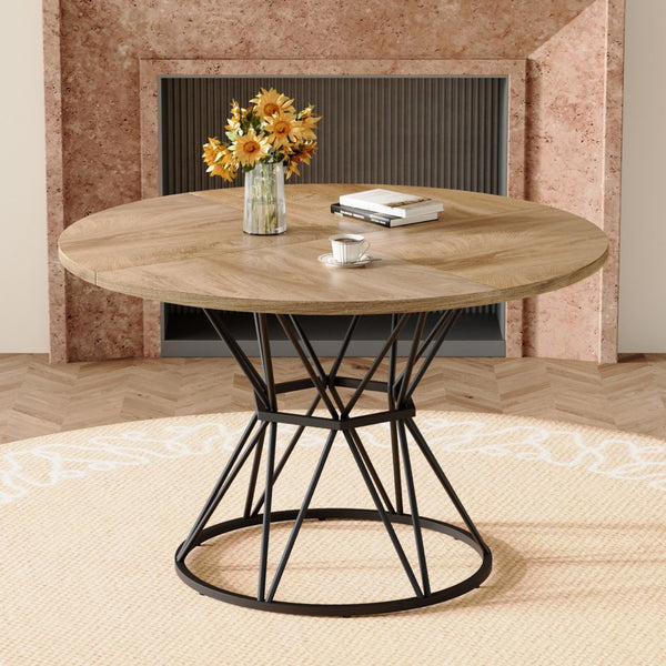 English Elm A Round Marble Patterned Dining Table with Matte Hourglass Base Seats Six People Black+Wood W1512P502742