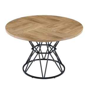English Elm A Round Marble Patterned Dining Table with Matte Hourglass Base Seats Six People Black+Wood W1512P502742