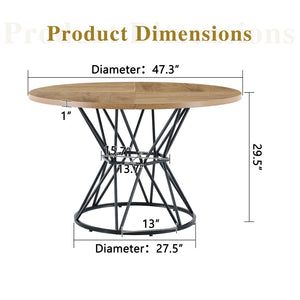 English Elm A Round Marble Patterned Dining Table with Matte Hourglass Base Seats Six People Black+Wood W1512P502742