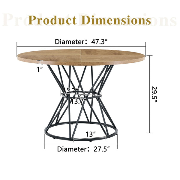 English Elm A Round Marble Patterned Dining Table with Matte Hourglass Base Seats Six People Black+Wood W1512P502742