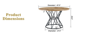 English Elm A Round Marble Patterned Dining Table with Matte Hourglass Base Seats Six People Black+Wood W1512P502742