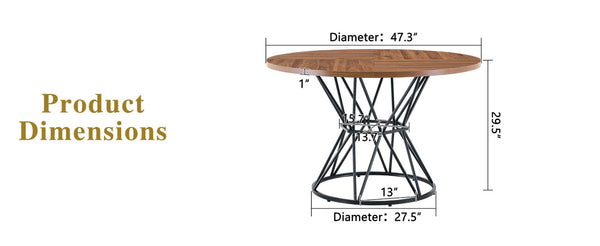 English Elm A Round Marble Patterned Dining Table with Matte Hourglass Base Seats Six People Black+Walnut W1512P502743
