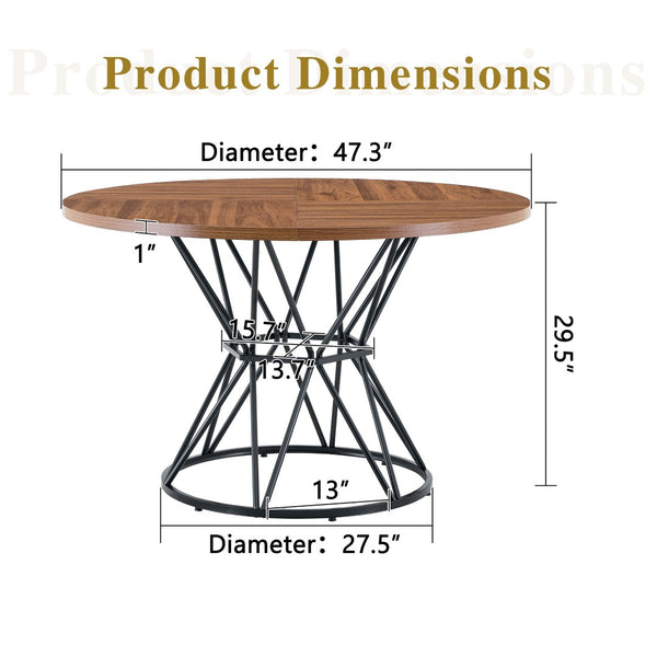 English Elm A Round Marble Patterned Dining Table with Matte Hourglass Base Seats Six People Black+Walnut W1512P502743
