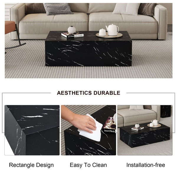 English Elm 39.3*23.6*11.8 Black Marble Texture Mdf Coffee Table Low Profile Modern Living Room W1512P502987