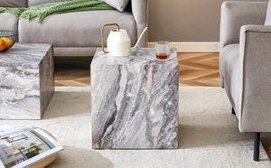 English Elm Elevate Any Room with a Gray Textured Mdf Cube Coffee Table for Modern Living W1512P503017