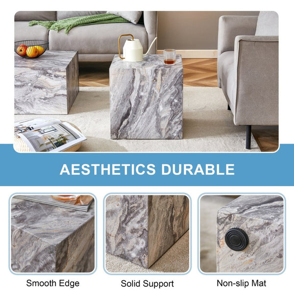 English Elm Elevate Any Room with a Gray Textured Mdf Cube Coffee Table for Modern Living W1512P503017