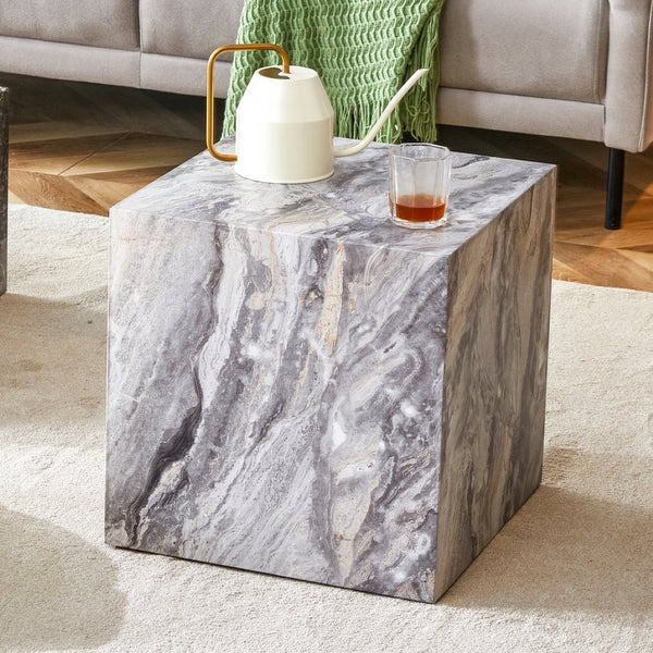 English Elm Elevate Any Room with a Gray Textured Mdf Cube Coffee Table for Modern Living W1512P503017