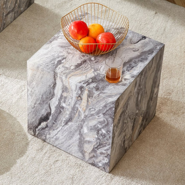 English Elm Elevate Any Room with a Gray Textured Mdf Cube Coffee Table for Modern Living W1512P503017