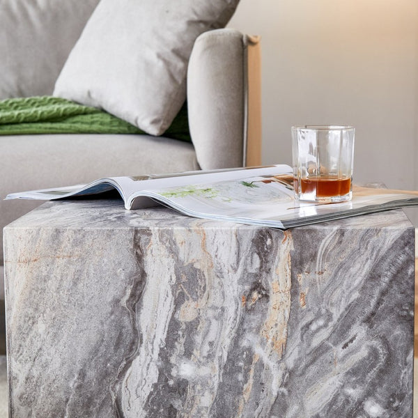 English Elm Elevate Any Room with a Gray Textured Mdf Cube Coffee Table for Modern Living W1512P503017