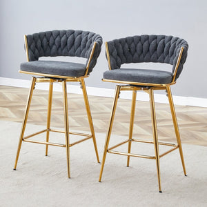 English Elm Two-piece Swivel Barstools Cotton Linen Upholstery Gold Legs Counter Height Dining W1512P503052