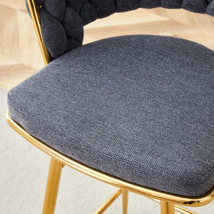 English Elm Two-piece Swivel Barstools Cotton Linen Upholstery Gold Legs Counter Height Dining W1512P503052