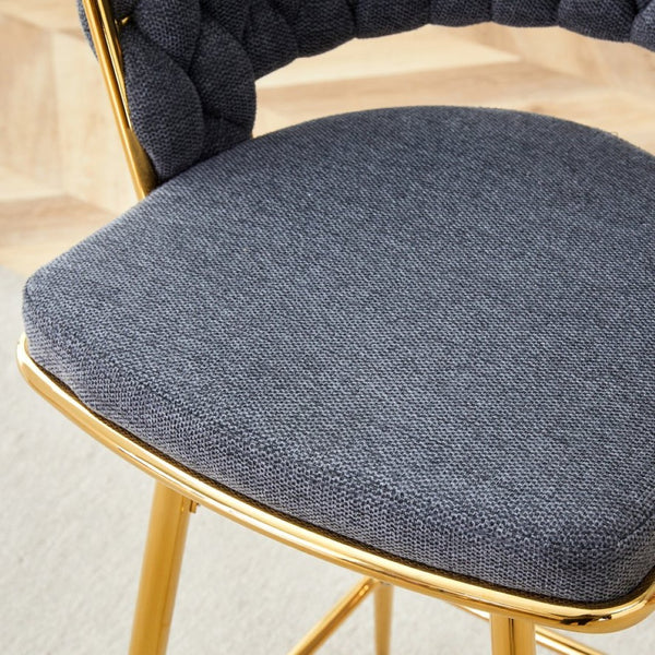 English Elm Two-piece Swivel Barstools Cotton Linen Upholstery Gold Legs Counter Height Dining W1512P503052