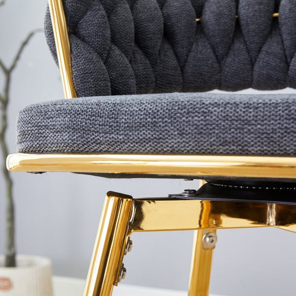 English Elm Two-piece Swivel Barstools Cotton Linen Upholstery Gold Legs Counter Height Dining W1512P503052