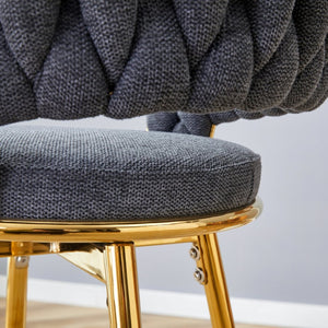 English Elm Two-piece Swivel Barstools Cotton Linen Upholstery Gold Legs Counter Height Dining W1512P503052