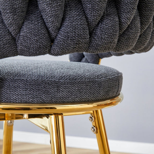 English Elm Two-piece Swivel Barstools Cotton Linen Upholstery Gold Legs Counter Height Dining W1512P503052