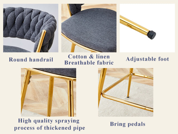 English Elm Two-piece Swivel Barstools Cotton Linen Upholstery Gold Legs Counter Height Dining W1512P503052