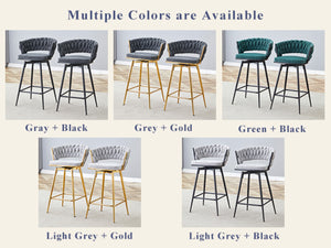 English Elm Two-piece Swivel Barstools Cotton Linen Upholstery Gold Legs Counter Height Dining W1512P503052