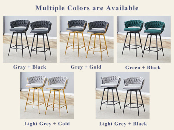 English Elm Two-piece Swivel Barstools Cotton Linen Upholstery Gold Legs Counter Height Dining W1512P503052