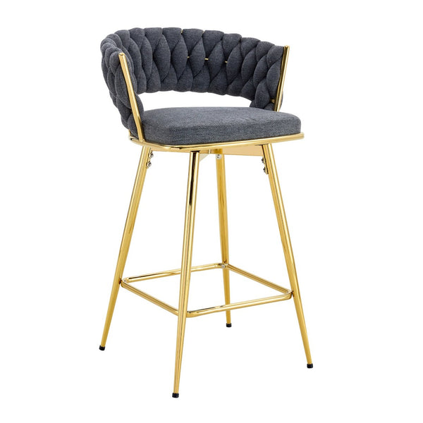 English Elm Two-piece Swivel Barstools Cotton Linen Upholstery Gold Legs Counter Height Dining W1512P503052