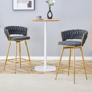 English Elm Two-piece Swivel Barstools Cotton Linen Upholstery Gold Legs Counter Height Dining W1512P503052