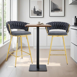 English Elm Two-piece Swivel Barstools Cotton Linen Upholstery Gold Legs Counter Height Dining W1512P503052