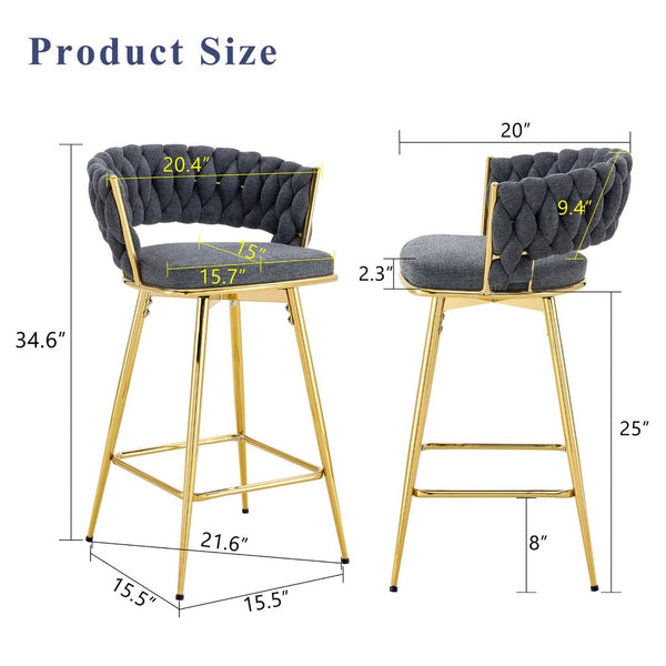 English Elm Two-piece Swivel Barstools Cotton Linen Upholstery Gold Legs Counter Height Dining W1512P503052