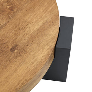 English Elm Modern Two Tier Round Coffee Table Tinted Glass Top Wood Shelf Black Angular Base W1512P503233
