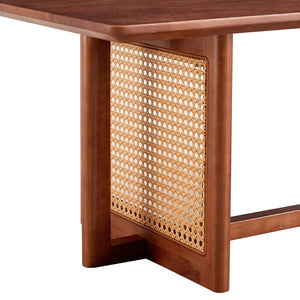 English Elm Chinese Inspired Solid Wood Walnut Rectangular Coffee Table with Woven Rattan Panel Top W1512P503259
