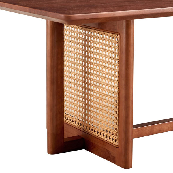 English Elm Chinese Inspired Solid Wood Walnut Rectangular Coffee Table with Woven Rattan Panel Top W1512P503259
