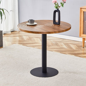 English Elm 31.5 Inch Round Dining Table Dark Wood Grain Mdf Top Black Metal Base Modern W1512P503350