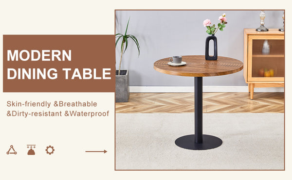 English Elm 31.5 Inch Round Dining Table Dark Wood Grain Mdf Top Black Metal Base Modern W1512P503350
