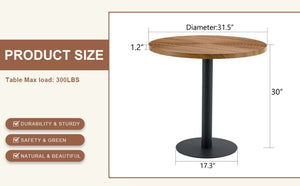 English Elm 31.5 Inch Round Dining Table Dark Wood Grain Mdf Top Black Metal Base Modern W1512P503350