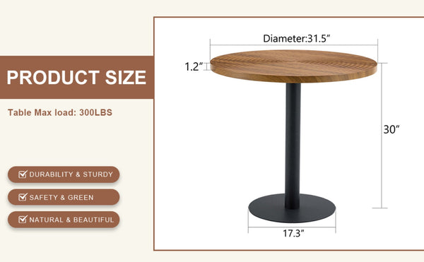 English Elm 31.5 Inch Round Dining Table Dark Wood Grain Mdf Top Black Metal Base Modern W1512P503350