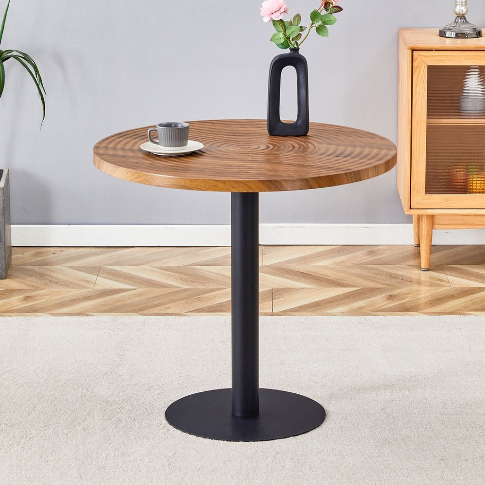 English Elm 31.5 Inch Round Dining Table Dark Wood Grain Mdf Top Black Metal Base Modern W1512P503350