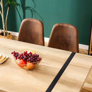 English Elm Rustic Industrial Dining Table Thick Engineered Wood Top Seats Six Black Metal Legs W1512P503556