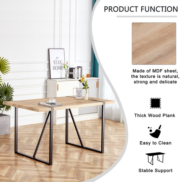 English Elm Rustic Industrial Dining Table Thick Engineered Wood Top Seats Six Black Metal Legs W1512P503556