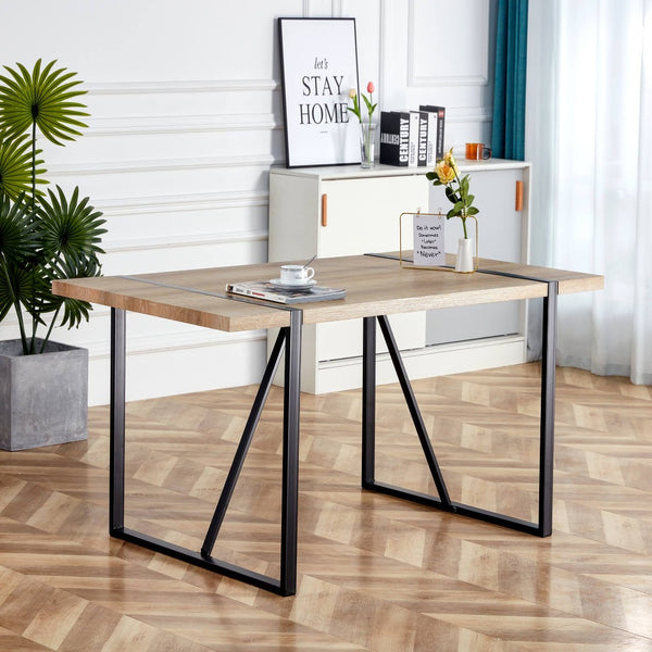 English Elm Rustic Industrial Dining Table Thick Engineered Wood Top Seats Six Black Metal Legs W1512P503556