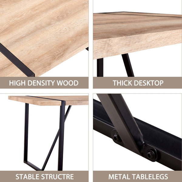 English Elm Rustic Industrial Dining Table Thick Engineered Wood Top Seats Six Black Metal Legs W1512P503556