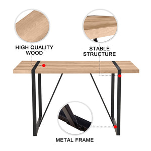 English Elm Rustic Industrial Dining Table Thick Engineered Wood Top Seats Six Black Metal Legs W1512P503556