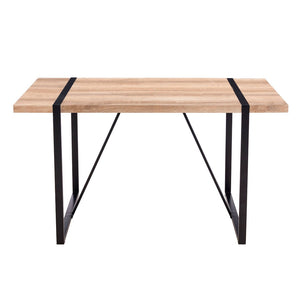 English Elm Rustic Industrial Dining Table Thick Engineered Wood Top Seats Six Black Metal Legs W1512P503556