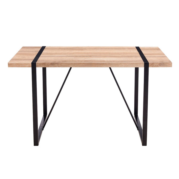English Elm Rustic Industrial Dining Table Thick Engineered Wood Top Seats Six Black Metal Legs W1512P503556