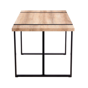 English Elm Rustic Industrial Dining Table Thick Engineered Wood Top Seats Six Black Metal Legs W1512P503556