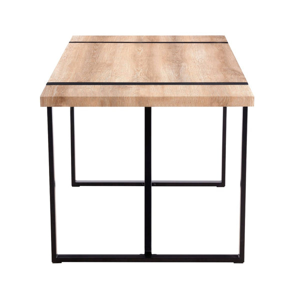 English Elm Rustic Industrial Dining Table Thick Engineered Wood Top Seats Six Black Metal Legs W1512P503556