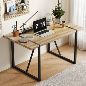 English Elm Rustic Industrial Dining Table Thick Engineered Wood Top Seats Six Black Metal Legs W1512P503556