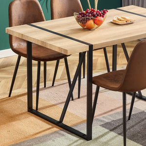 English Elm Rustic Industrial Dining Table Thick Engineered Wood Top Seats Six Black Metal Legs W1512P503556