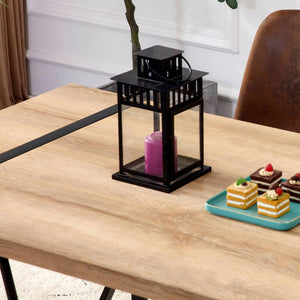 English Elm Rustic Industrial Dining Table Thick Engineered Wood Top Seats Six Black Metal Legs W1512P503556